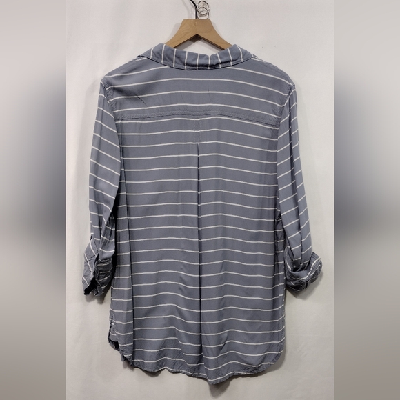 BeachLunchLounge Stripped Button Shirt Womens L Gray Boho Retro 90s Y2K Casual - Picture 5 of 8